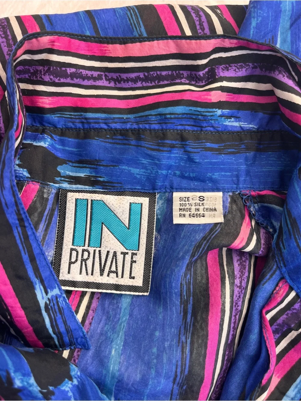 Women's Blue & Pink Silk Striped Button-Down Shirt Vintage